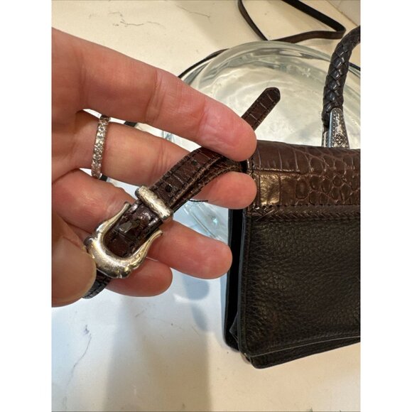Brighton Crossbody Organizer Purse/Wallet Leather Brown And Black Alligator - Picture 4 of 16